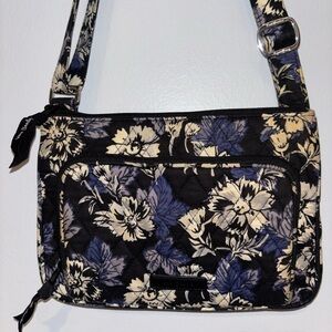 Vera Bradley Black Blue and Cream Floral Adjustable Shoulder or Crossbody Bag